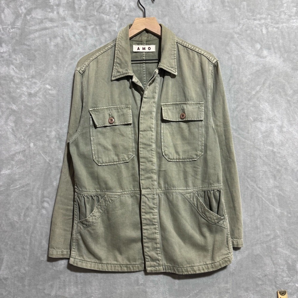 AMO Jacket Women's Small Olive Green Utility Collared Button Front Four Pockets
